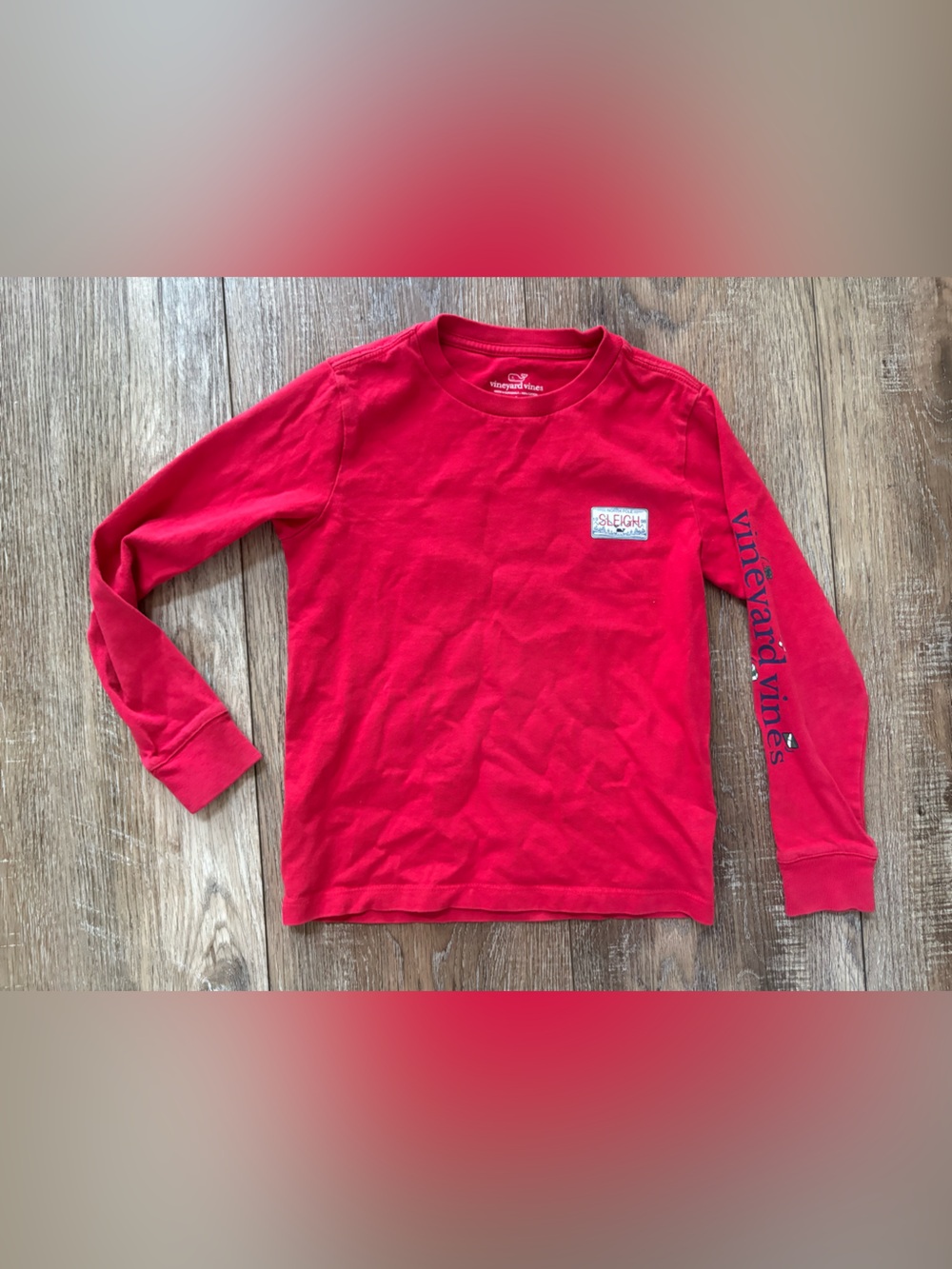 Vineyard Vines Kids Bright Red Long Sleeve Tee with Sleeve Logo size 6 holiday